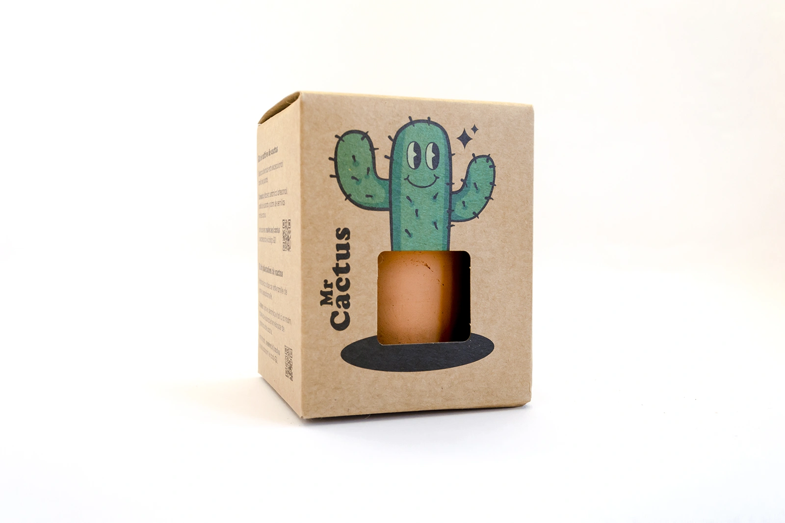 Kit Mr. Cactus Resetea con maceta de barro artesanal, sustrato y semillas de cactus. Regalo original para decorar el escritorio y para amantes de las plantas.